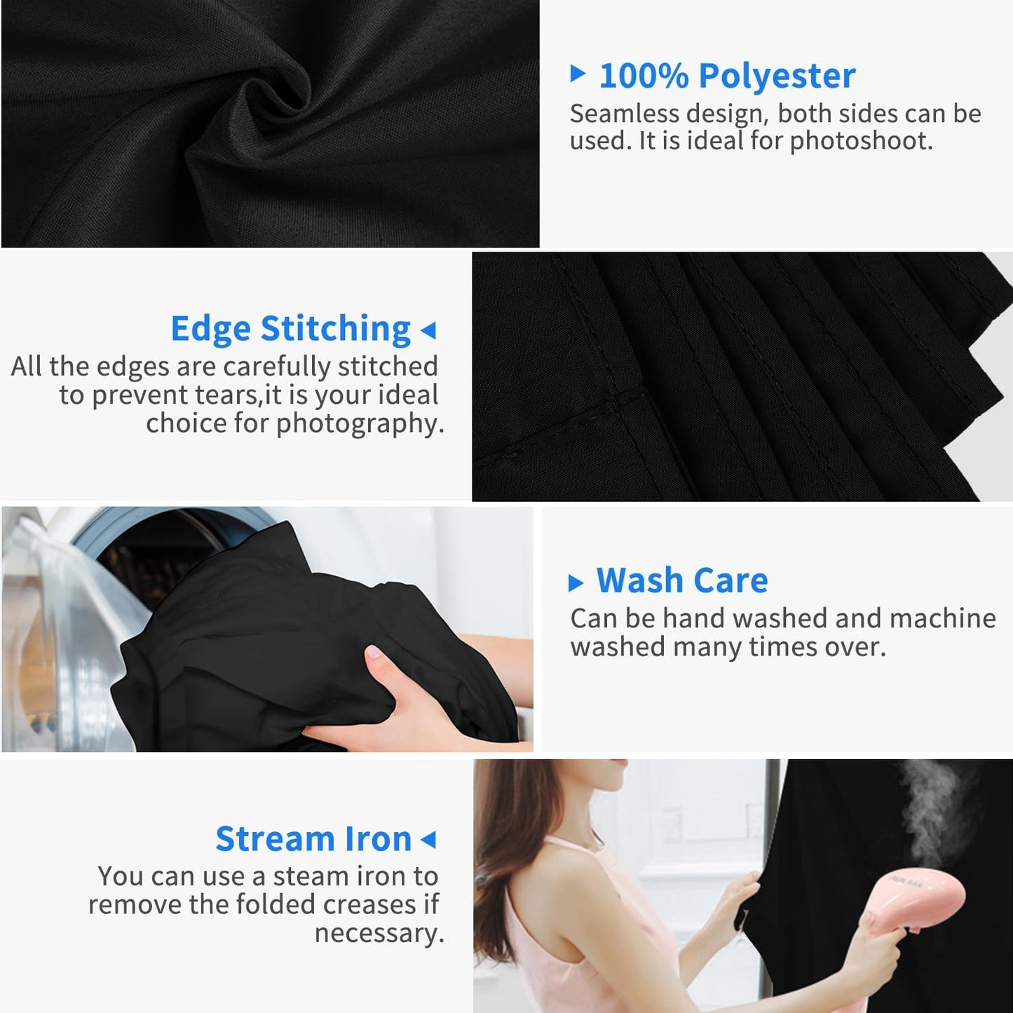 HEMMOTOP Black Backdrop Curtain, 5x6.5 ft Black Photo Backdrop for Photoshoot, Party, Video Recording, Back Drop Background Cloths Polyester Fabric, for Photography, Birthday (Backdrop only)