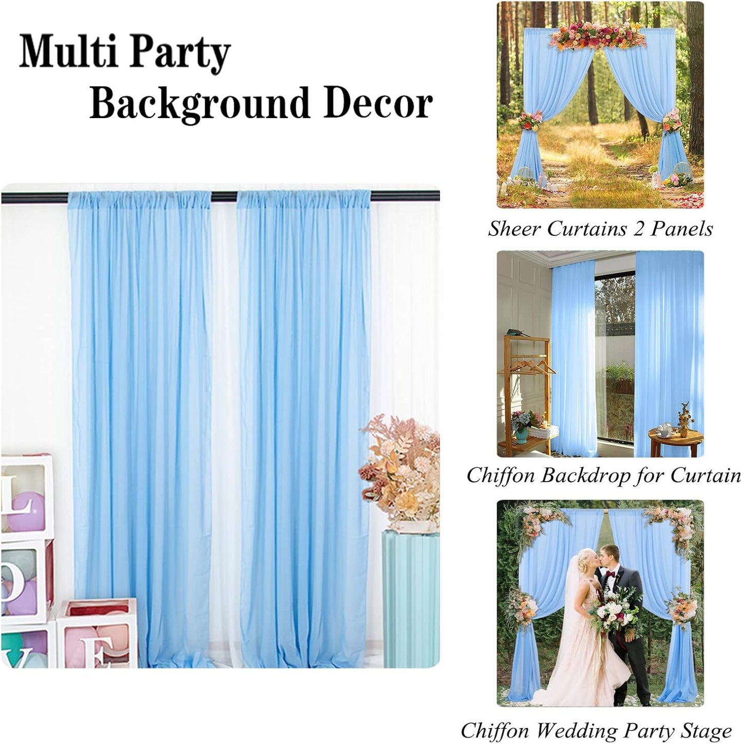 DUOBAO Sky Blue Chiffon Backdrop Curtain-2 Panels 29x120-Inch Wedding Backdrop Drapes Beach Curtains for Living Room Photography Backdrops for Photoshoot, Ceremony Decorations