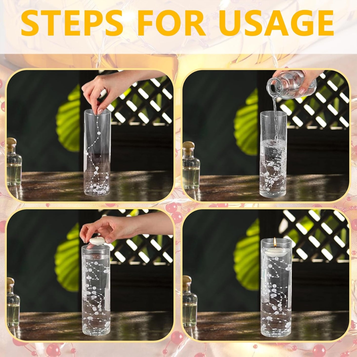 100 PCS Artificial Floating Beads for Centerpieces Vases, Silver 8+3mm String Beads for Wedding Party Faux Pearl String for Decorating, String Pearls for Crafts Vase Filler