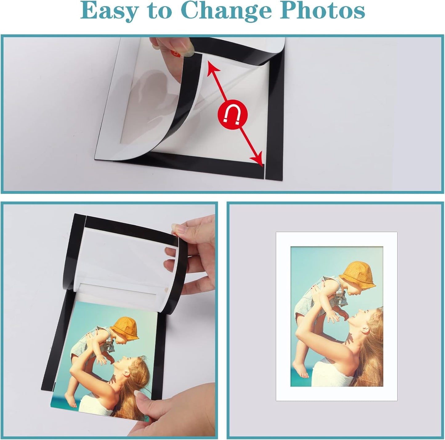 CRUGLA 12 Packs 4x6 Magnetic Picture Frames for Refrigerator， White Peel and Stick Frame Bulk, 4 by 6 Photo Holders for Fridge Dishwasher Whiteboard