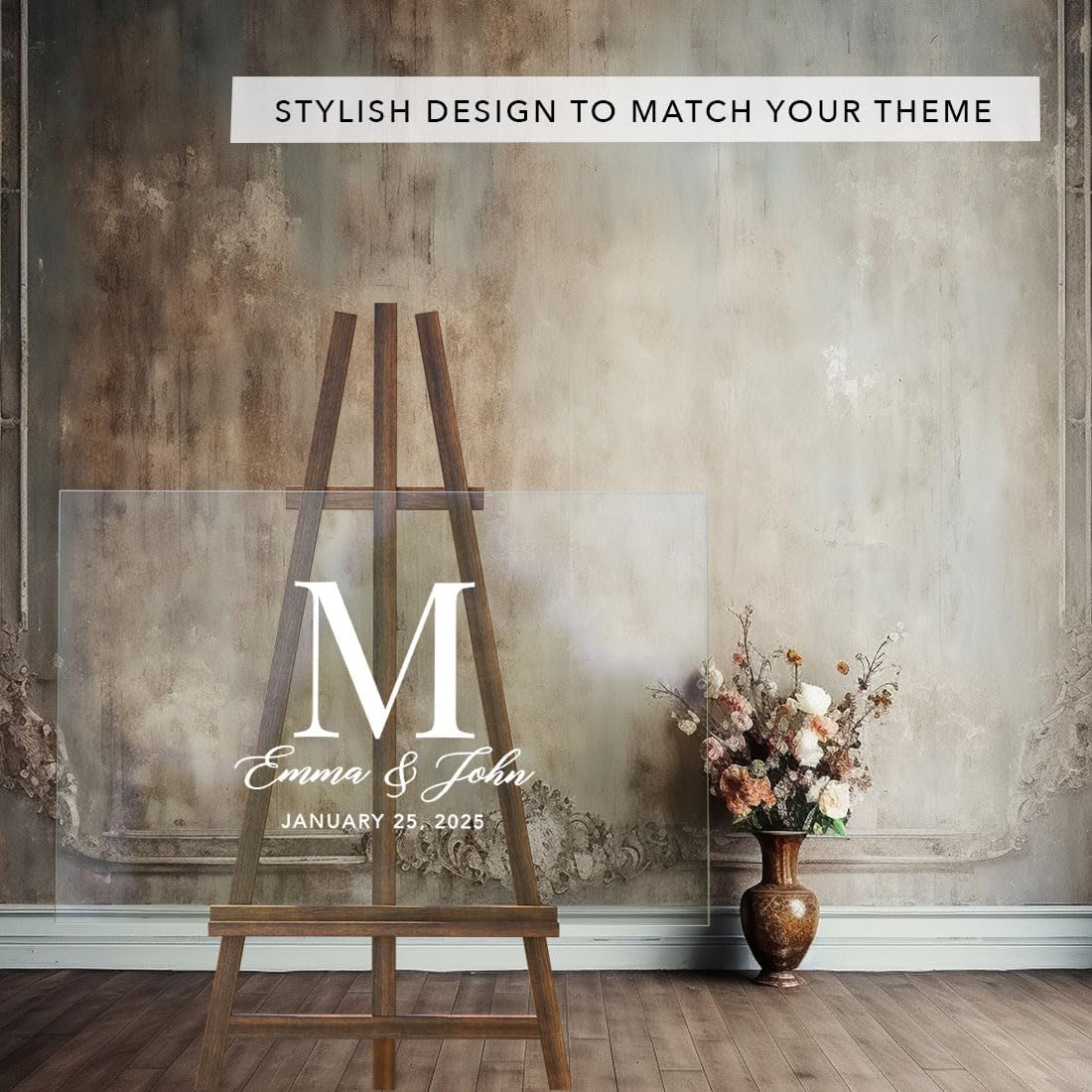 Andaz Press Custom Large Wedding Acrylic Sign, 16 x 24 Inches, Classic Monogram, Personalized Sign, Welcome Sign For Modern Wedding Theme