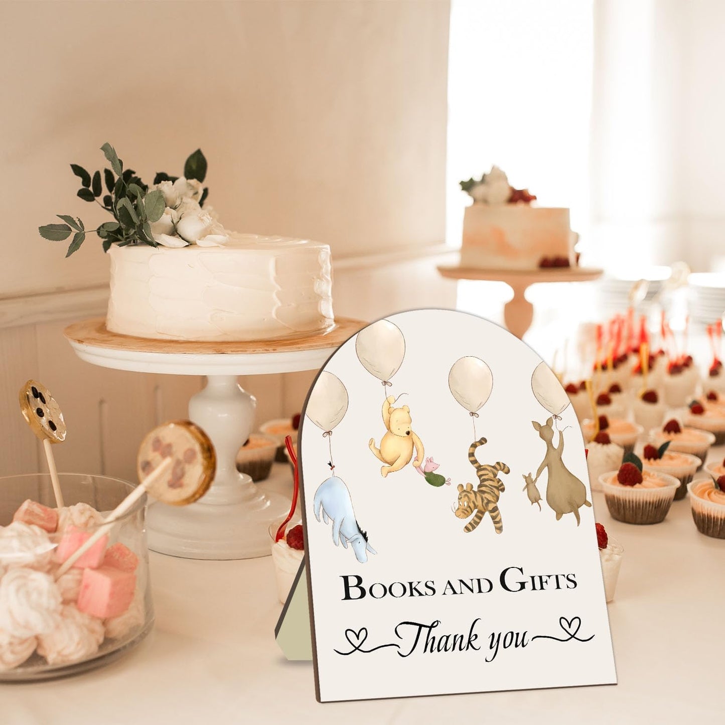 Winnie Decor Baby Shower Welcome Sign - Classic Pooh Books & Gifts, Bridal & Baby Shower Wooden Sign, 8 * 10IN