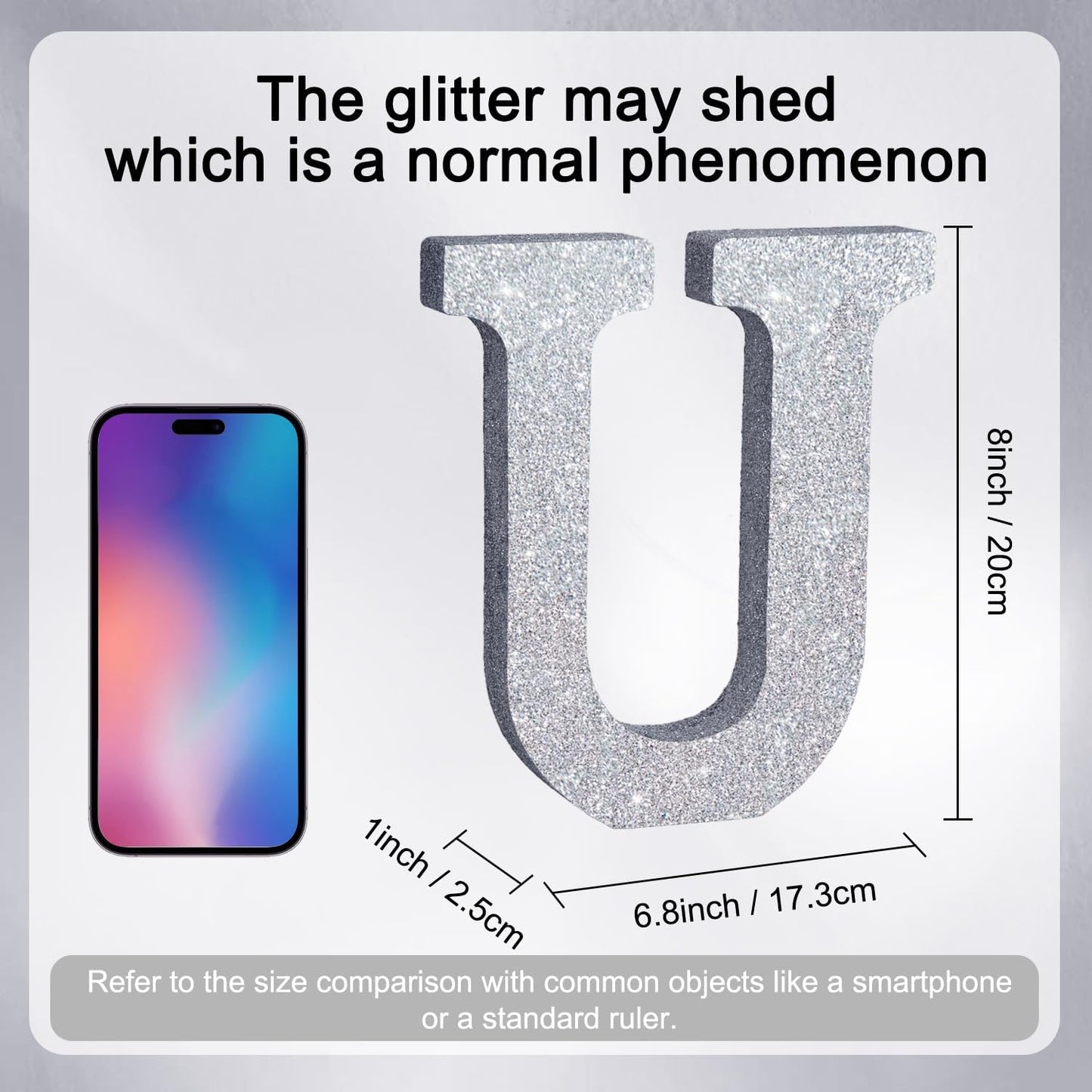 TONIFUL 8 Inch Silver Glitter Letter U Table Centerpiece A-Z Silver Birthday Party Decorations,Silver Alphabet U for Birthday,Chrismas,Graduation,Bridal Shower,Wedding,Anniversary Party Supplies