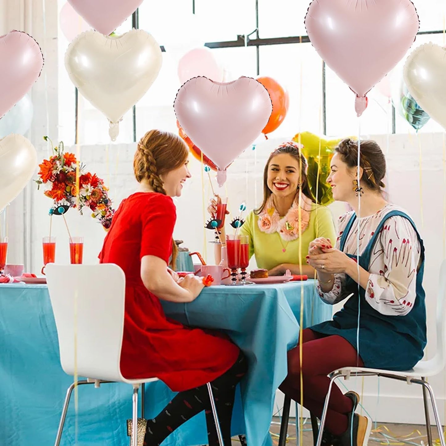 TONIFUL 30Pcs 18 Inch Pastel Pink Cream White Heart Balloons Valentine’s Day Heart Shape Foil Mylar Balloons Decoration for Valentine's Day Wedding Bridal Shower Anniversary Engagement Party Supplies