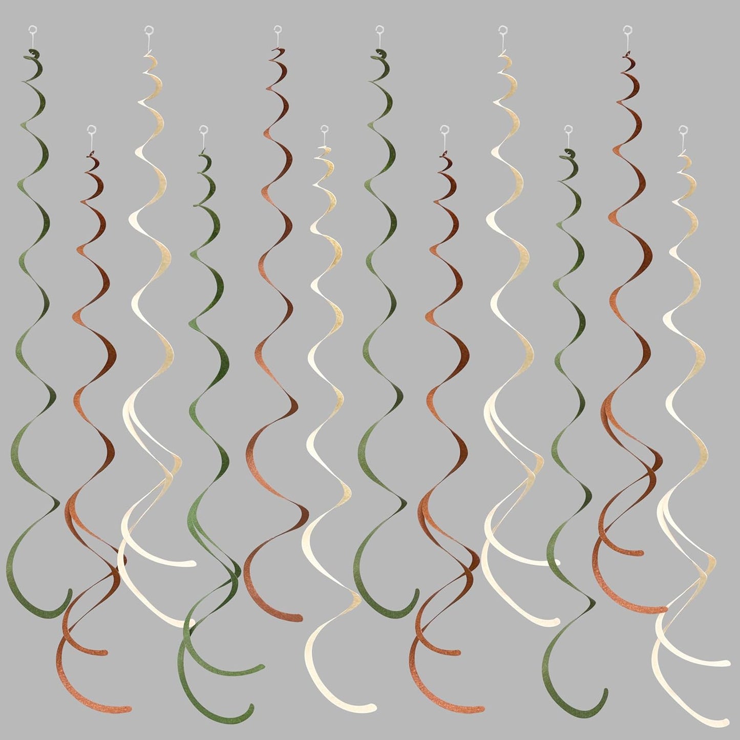 36 Pcs Jungle Hanging Swirl Decorations Sage Green Brown Beige Felt Swirl Streamer Spiral Ceiling Garland for Safari Jungle Woodland Wild One Birthday Neutral Baby Shower Party Decorations Supplies