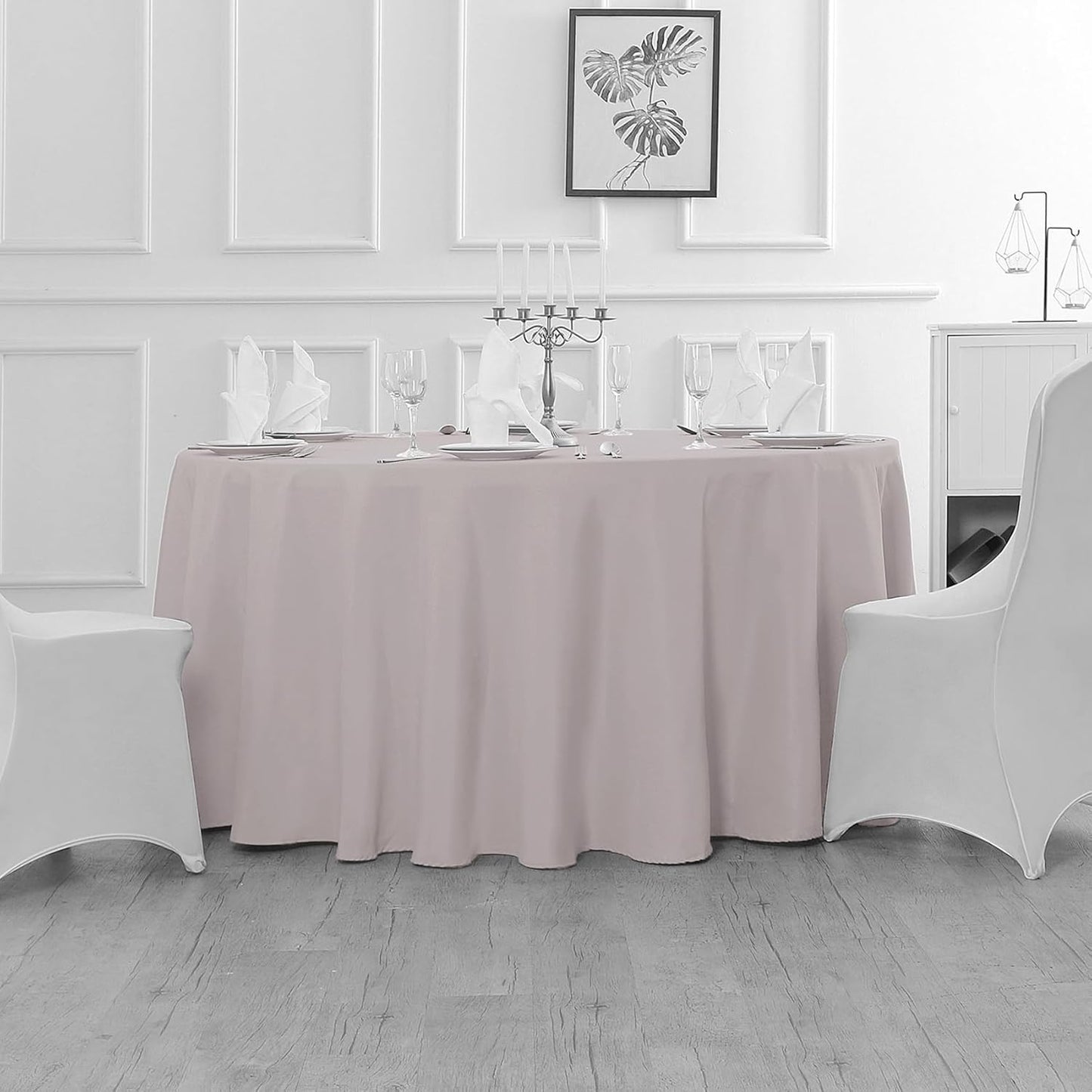 Fokitut 2 Pack Waterproof Round Tablecloth, 70 Inch, Stain Resistant and Wrinkle Polyester Table Cloth, Fabric Table Cover for Kitchen Dining, Wedding, Party, Holiday Dinner-Silver