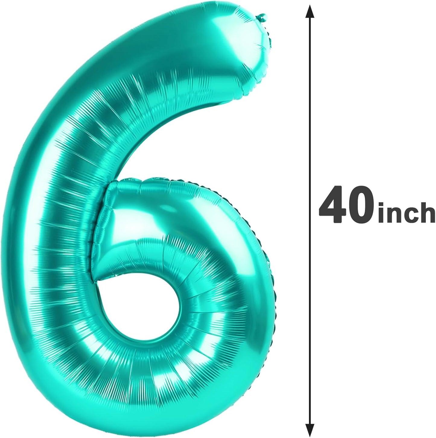 40 Inch Teal Blue Mylar Foil Number 6 Birthday Balloon, Digital Balloons for 6 16 Boy Girl Party Decorations Supplies, Teal Blue Big Helium Balloon Numbers for 26 36 46 60 Men Women Anniversary