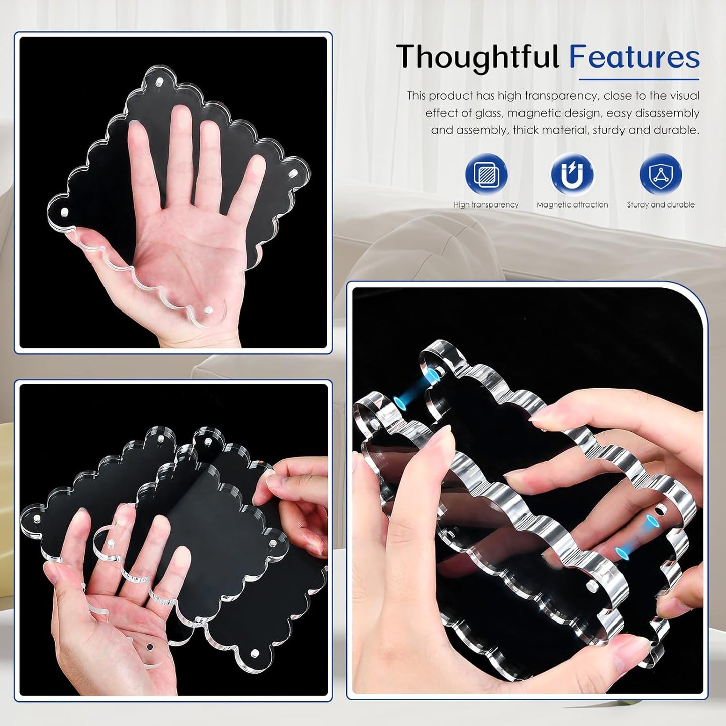 Acrylic Picture Frames .5×5inch 2Pack - Double-Sided Scalloped Photo Frame, 20mm Ultra-Clear Block, Modern Desktop Display for Home/Office Decor (2 Pack, 5X5)