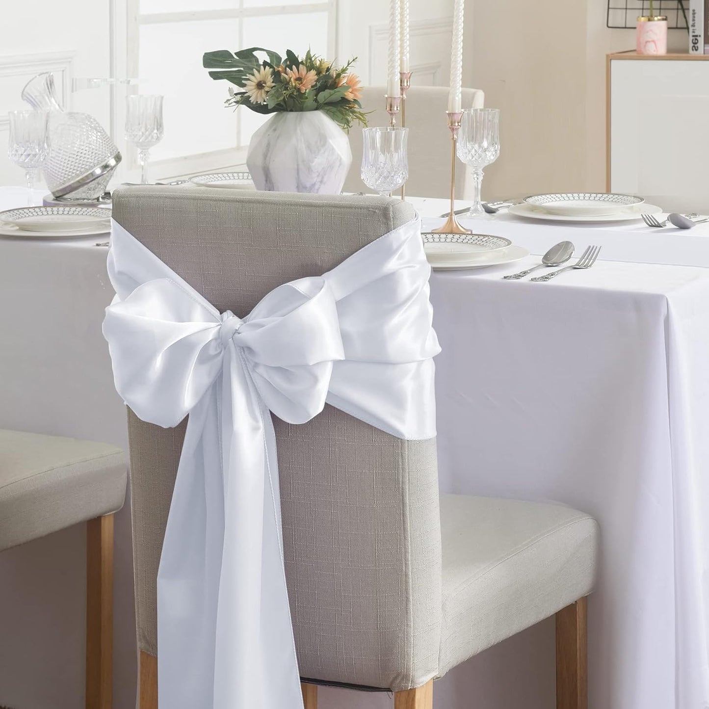 12Pack Table Runner 12 x 108 Inches Satin Silk Table Runner for Wedding, Birthday Party, Banquets, Graduations Decoration, fit Rectange and Round Table-White