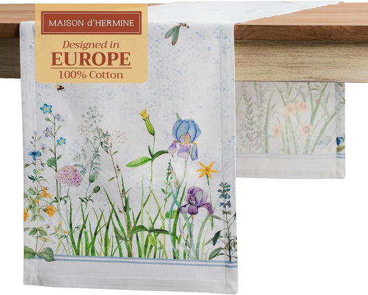 Maison d' Hermine Table Runner 100% Cotton Single Layer Table Runners 72 inches Long Decorative for Home Kitchen Dining Party Wedding Bridal Shower Spring Summer (Fleurs De Mai, 14.50" x 72")