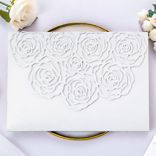 20 Pcs Laser Cut Wedding Invitations Card Pocket with Envelope for Birthday Party Baby or Bride Shower Invite suitable for 5 * 7 Inches Insert Paper (White)