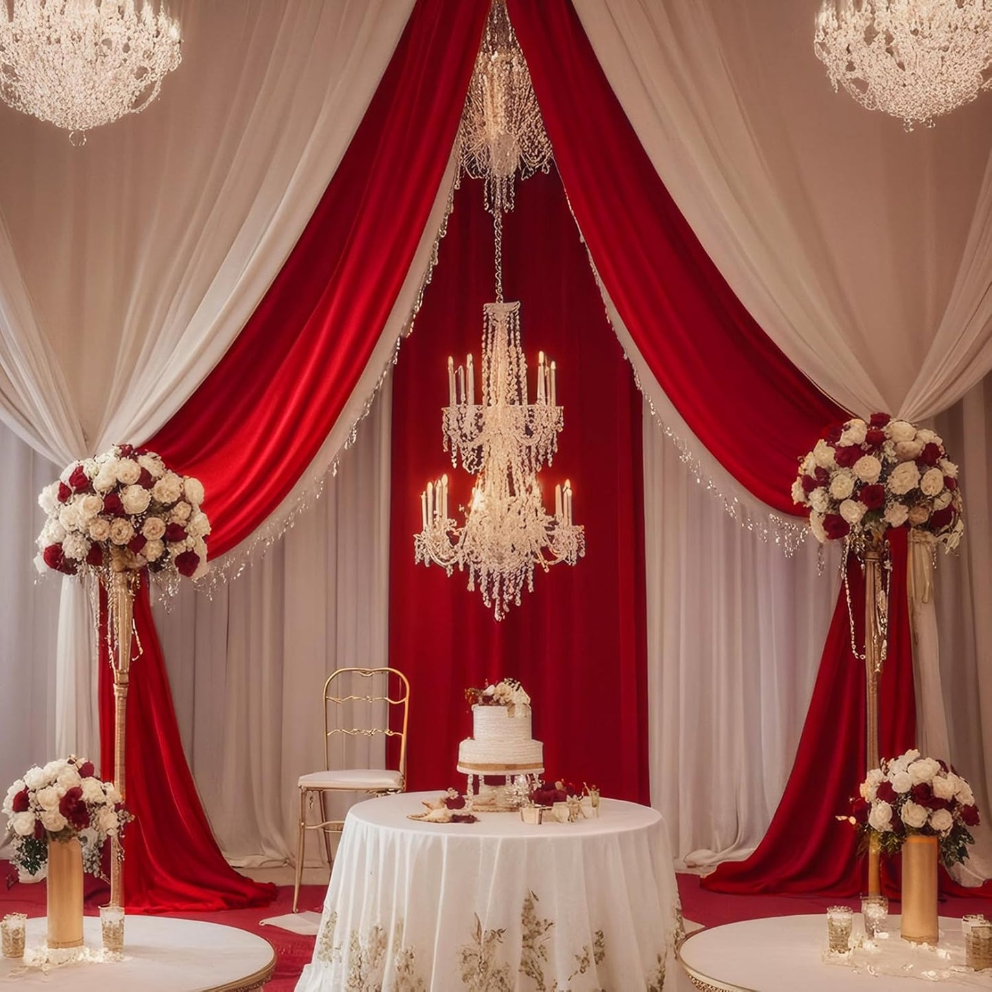 DUOBAO Chiffon Ceiling Drapes 20ft Red Wedding Backdrops Sheer Backdrop Curtains for Reception Wedding Ceremony Dark Red Sheer Arch Drapes Fabric Event Party Supplies 6 Panels 5×20ft