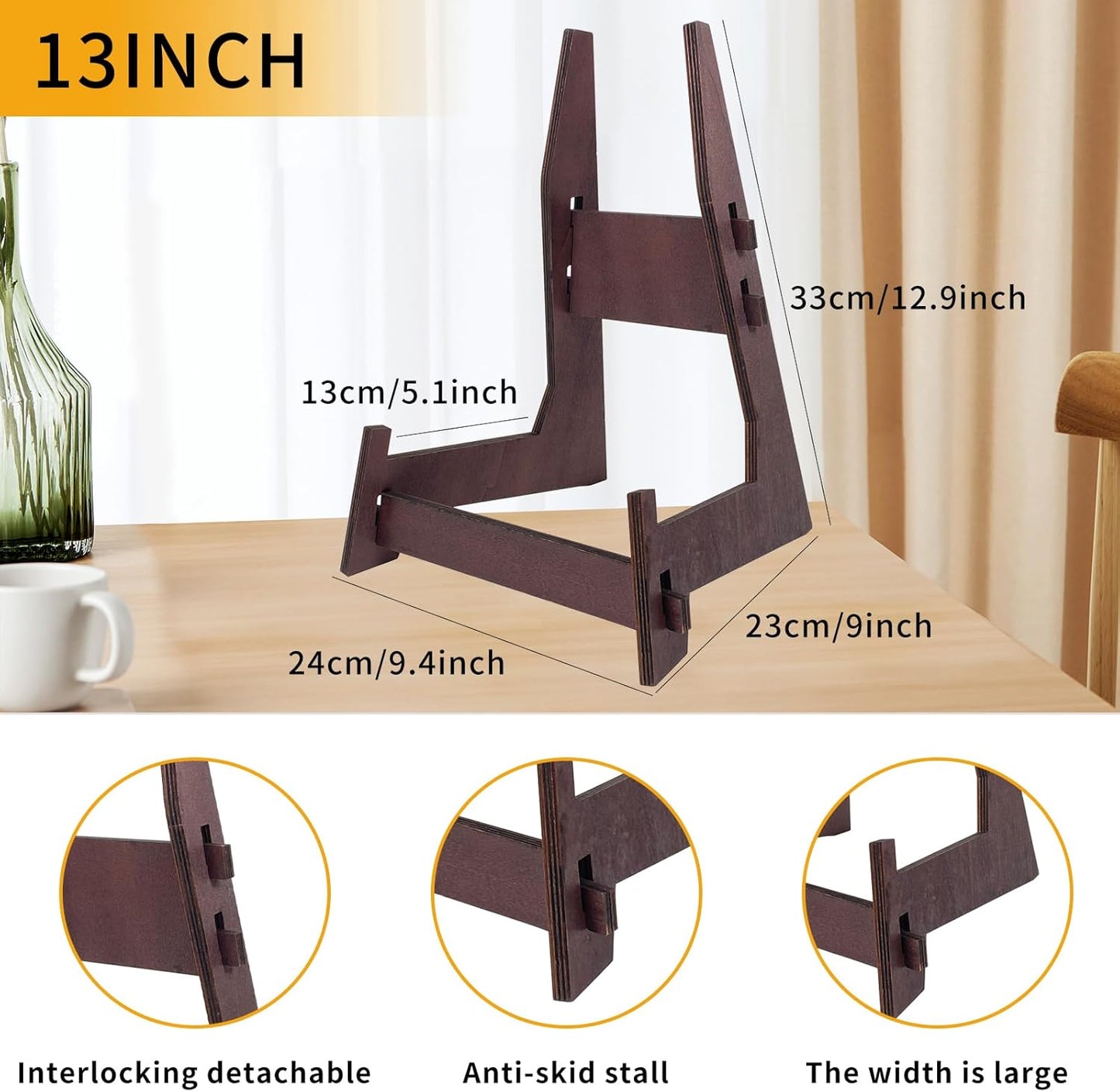 13 Inch Wooden Display Stand - Picture Frame, Easel, Book, Plate Holder (1PCS)