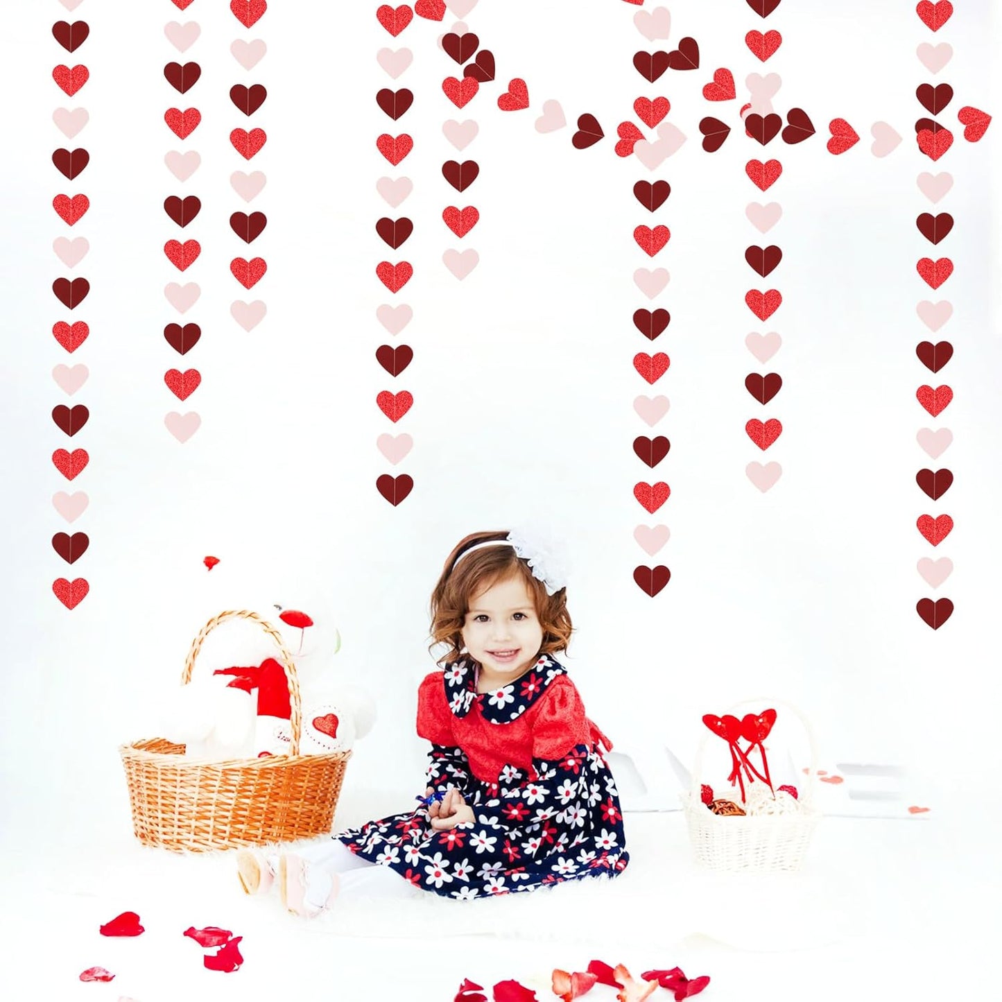 Party Decorations Pink-Red Heart-Garland - 52ft Burgundy Proposal Special Night Galentines Hanging Streamers Banner,Girl Romantic Wedding Anniversary Baby Bridal Shower Engagement Decor