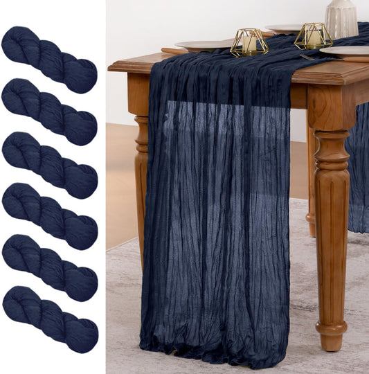 MLMW 6 Pack Navy Blue Table Runner Cheesecloth Boho Gauze Rustic Cheese Cloth Table Runner 160 inch Sheer 13.3ft for Graduation Wedding Party Baby Bridal Shower Birthday