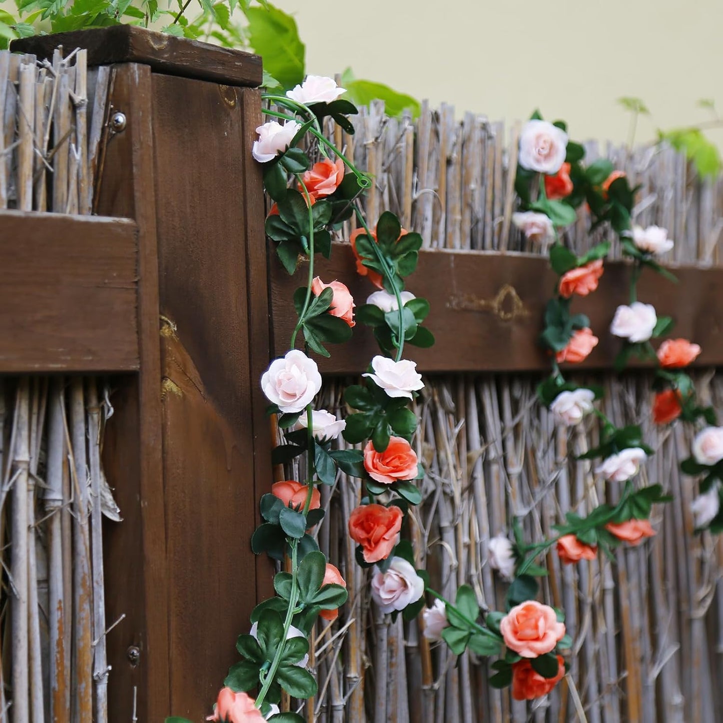 12 PCS 98.4 FT Artificial Flower Garland Rose Garland for Wedding Room Decor(12, Pink and White)