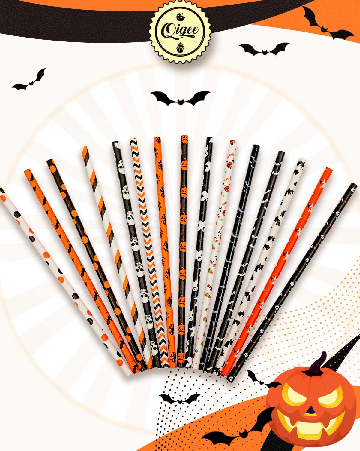 Halloween Paper Straws for Drinking Disposable Straws 150pcs Disposable Straws Bulk（10 Pattern） qiqee