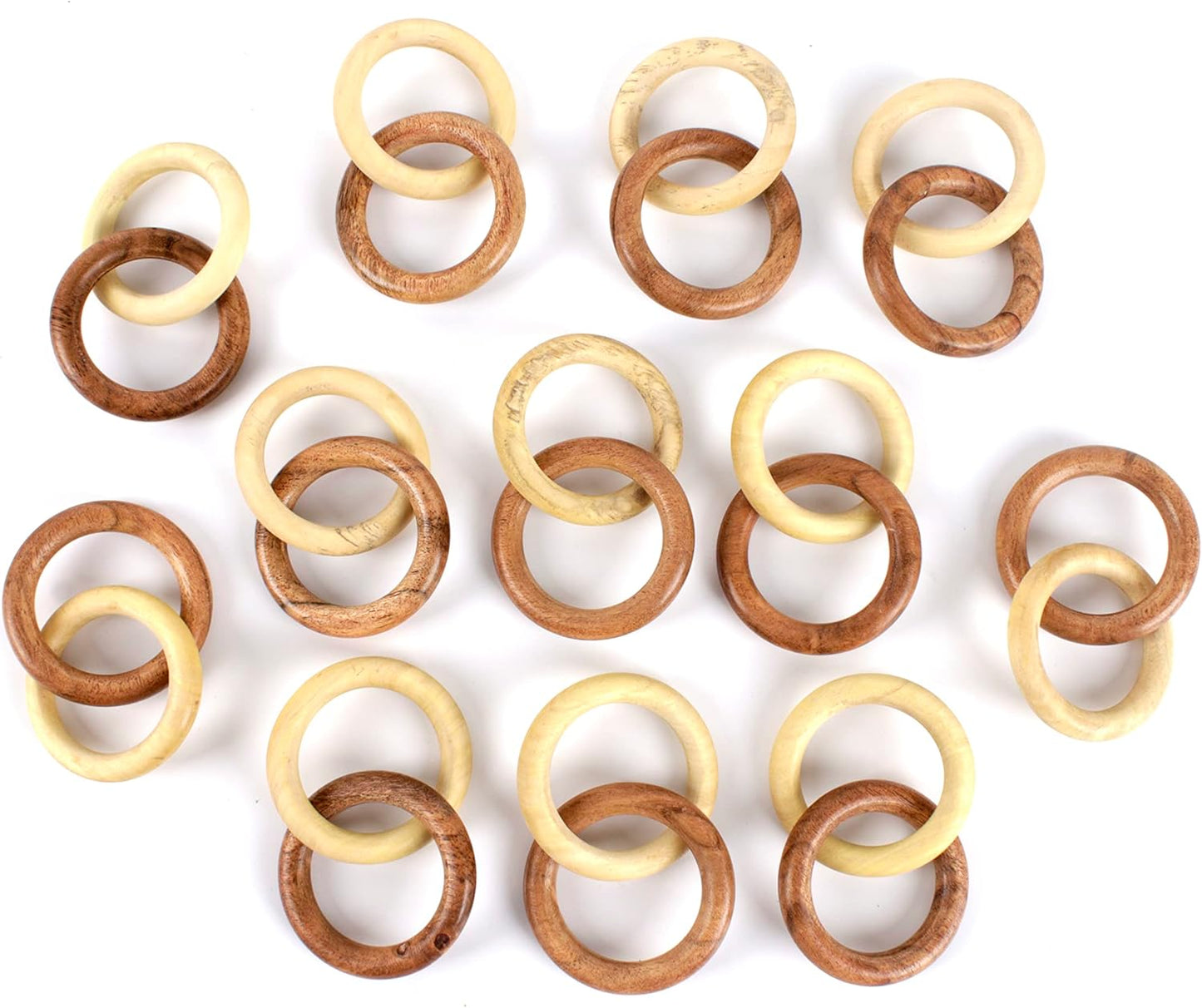 Farmhouse Napkin Ring Set of 12 - Wooden Napkin Holders for Dining Table, Everyday Use, Thanksgiving, Holiday, Christmas, Festive, Party, Gift, Décor (Shades of Brown) - CLEENTABLE