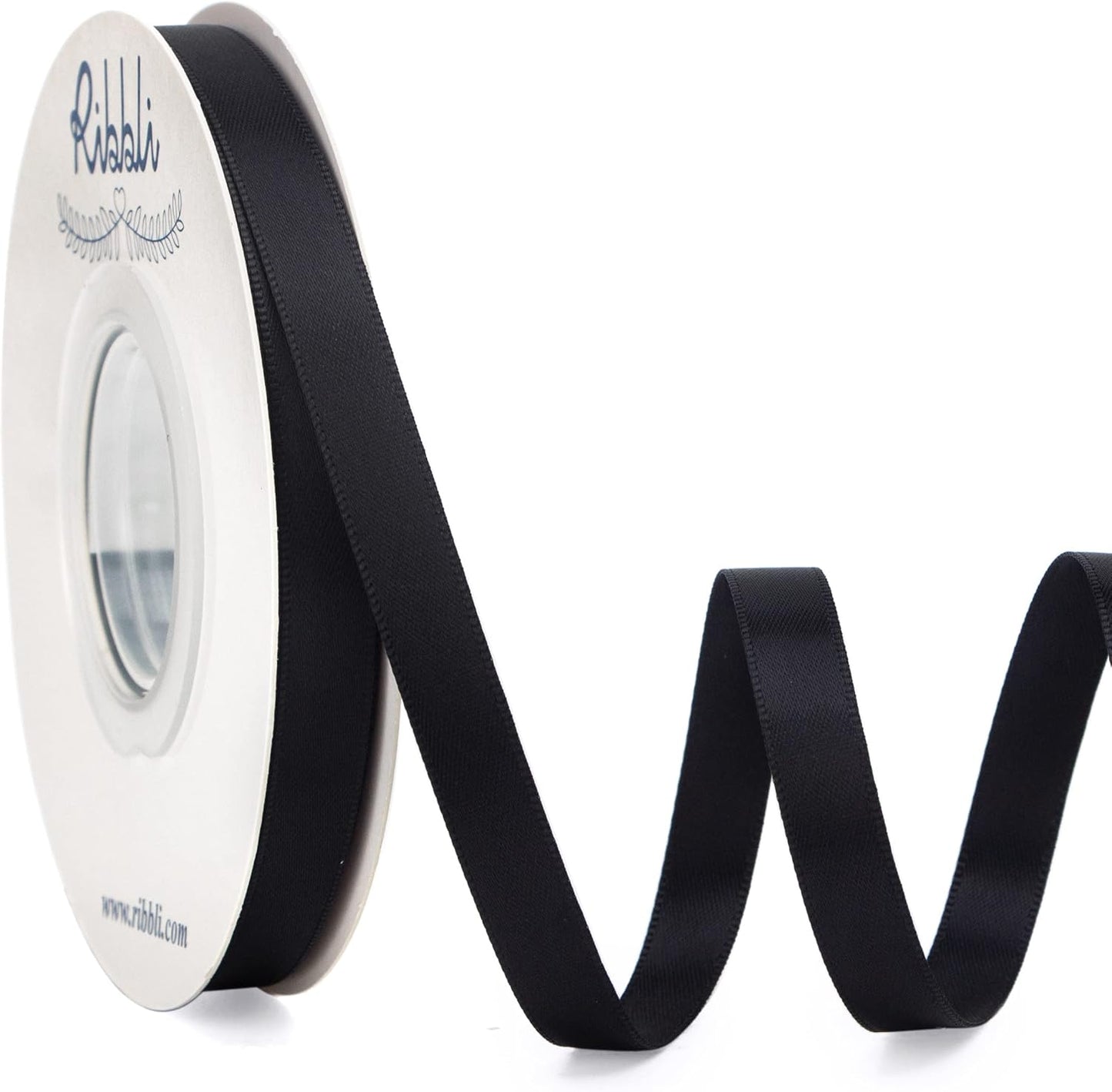 Ribbli Double Faced Black Satin Ribbon,3/8” x Continuous 25 Yards,Use for Bows Bouquet,Gift Wrapping,Floral Arrangement