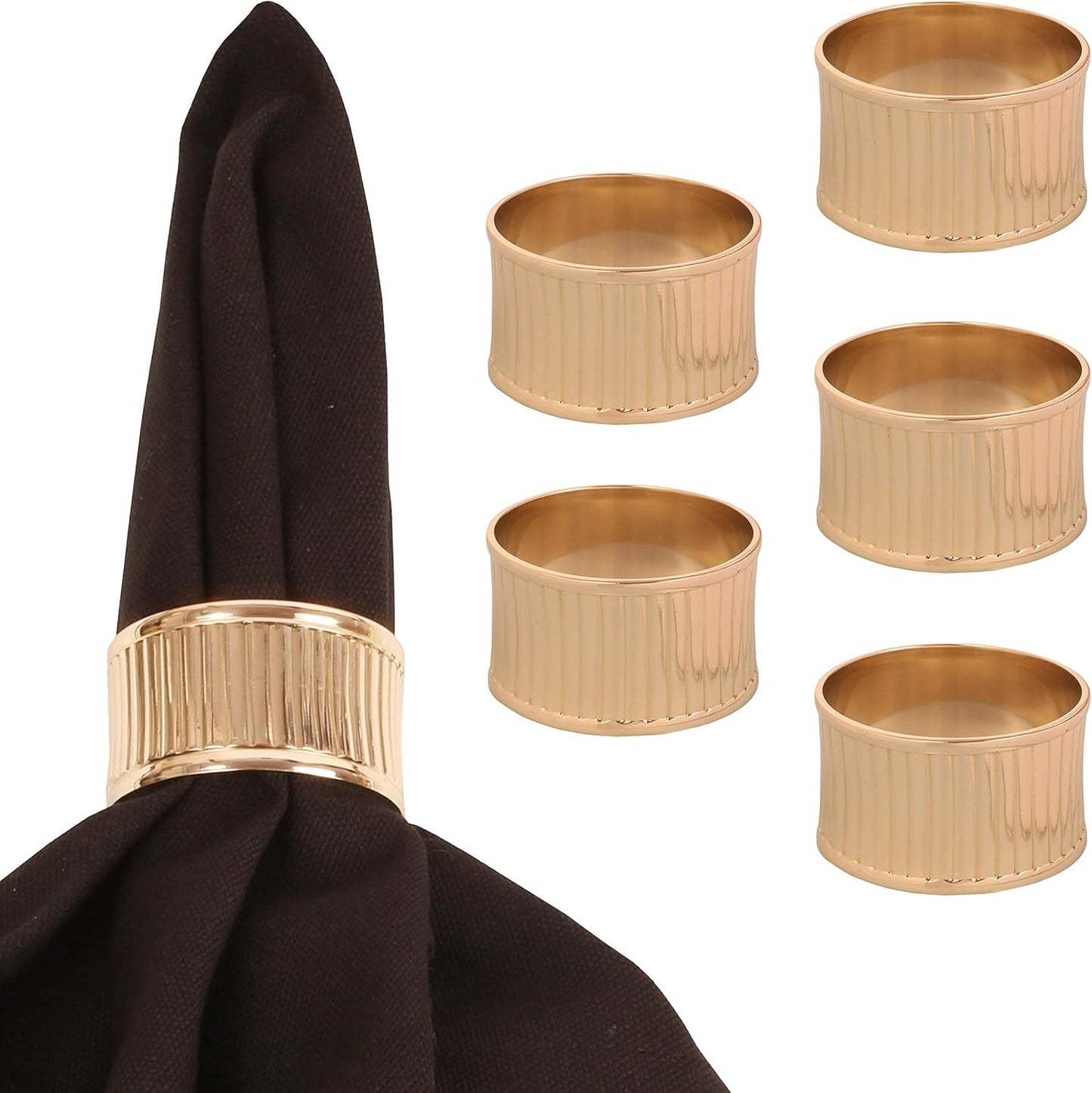 Gorgeous Beautifully Handcrafted Rolled Channels Motif Large Size Party Dining Table Napkin Holders in Gold Tone (Set of 6)