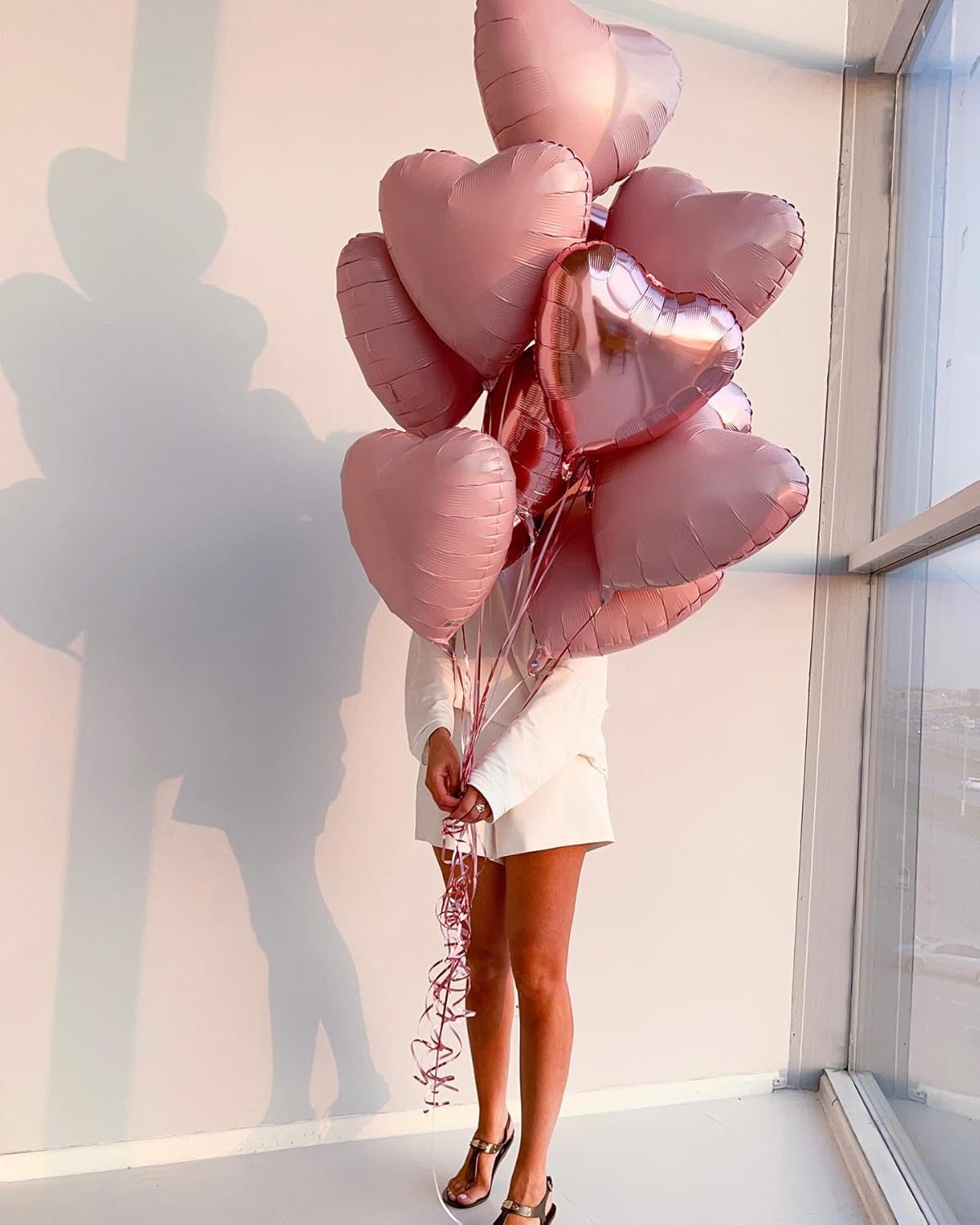 Pink Heart Shaped balloons Pack of 10, 18 Inch Love Valentine Balloons Silver Heart Romantic Balloons For Valentines Day Propose Marriage Wedding Bridal Shower Engagement Party Decorations