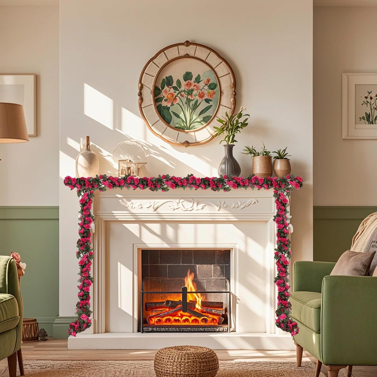 10 Pcs 82FT Flower Garland, Artificial Rose Garland Flowers Plants Fake Flower Hanging Rose Ivy, Birthday Party Valentine's Day Wedding Wall Arch Decor（Fuchsia）