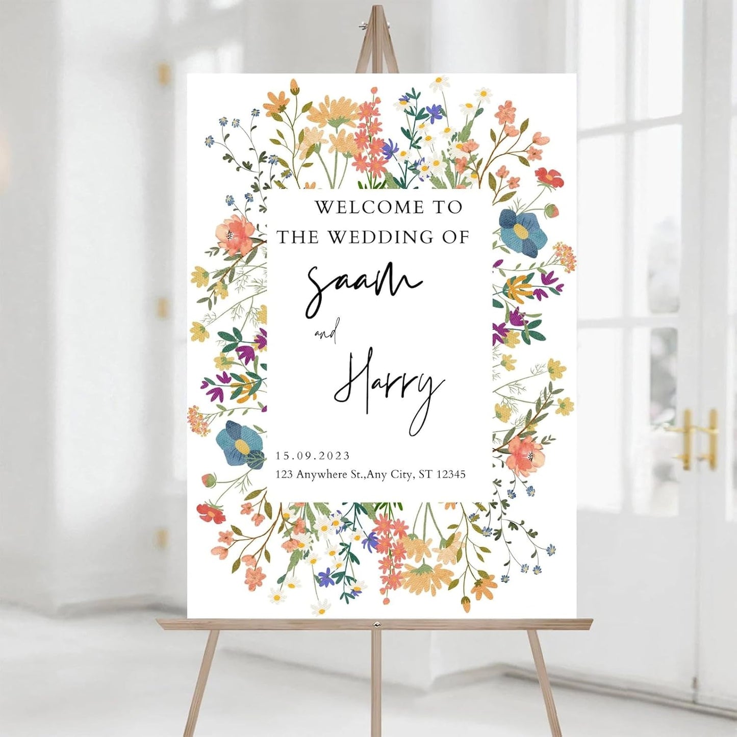 Welcome Wedding Signs, Modern Floral Wedding Sign Decorations Signage 12" X 18" (Small), 27" (Medium), 36" (Large), Plastic, Modern, Pole Mount, Weather