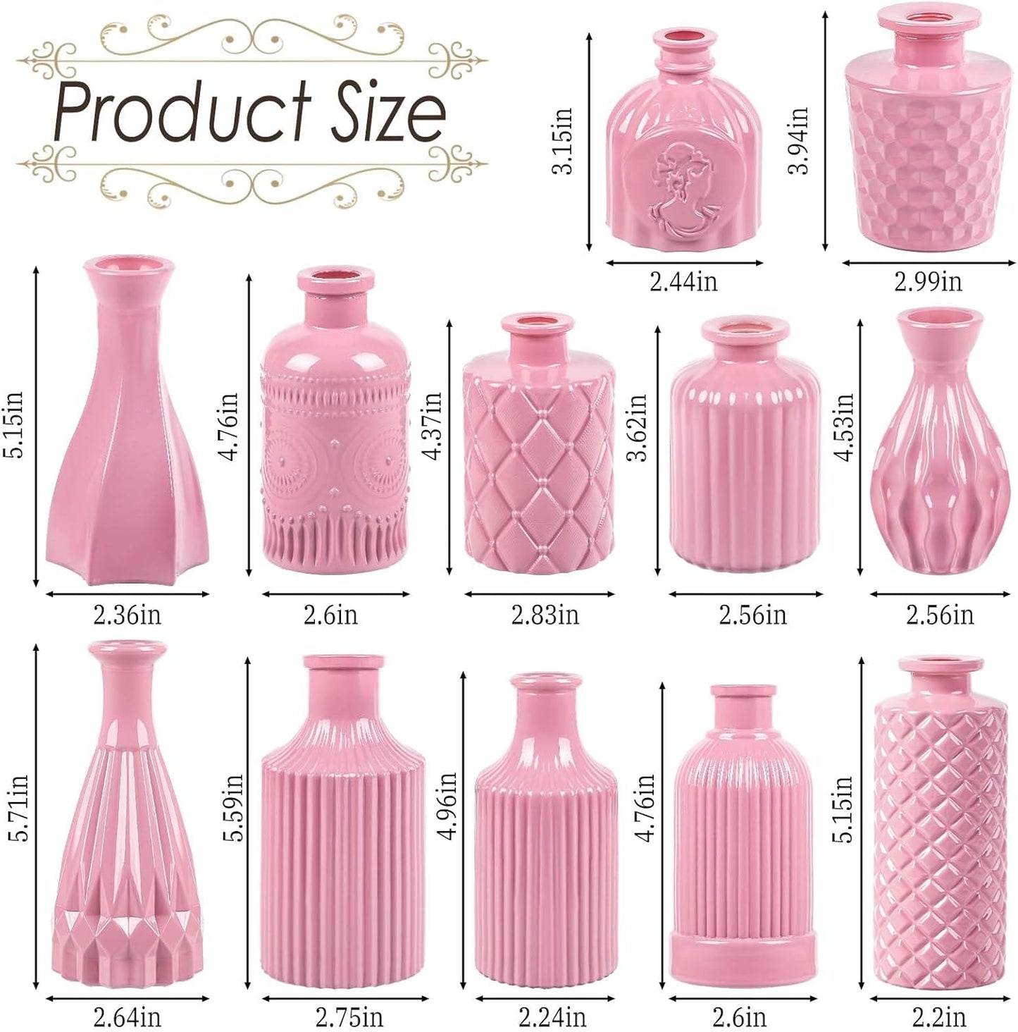 Baby Pink Glass Bud Vases Set of 12, Mini Flower Vase for Centerpieces, Small Vases in Bulk for Wedding Decoration, Vintage Vase for Baby Shower Centerpieces, Home Décor