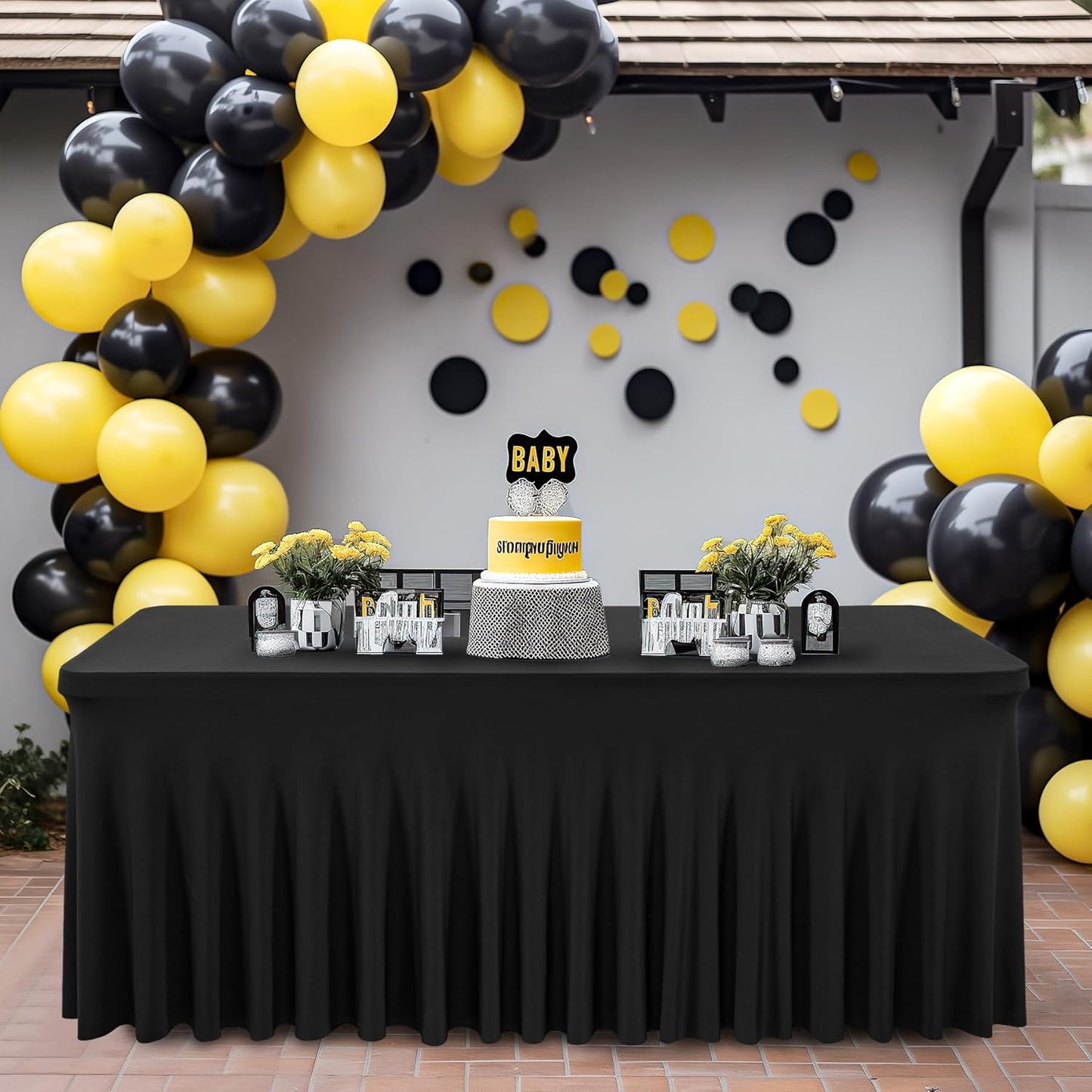 Wish Care 2 Pack Black Spandex Table Cloths - Fitted Rectangle Table Cover, Wrinkle Free, 4ft, Stretch Tablecloths for Party, Banquet, Wedding and Events