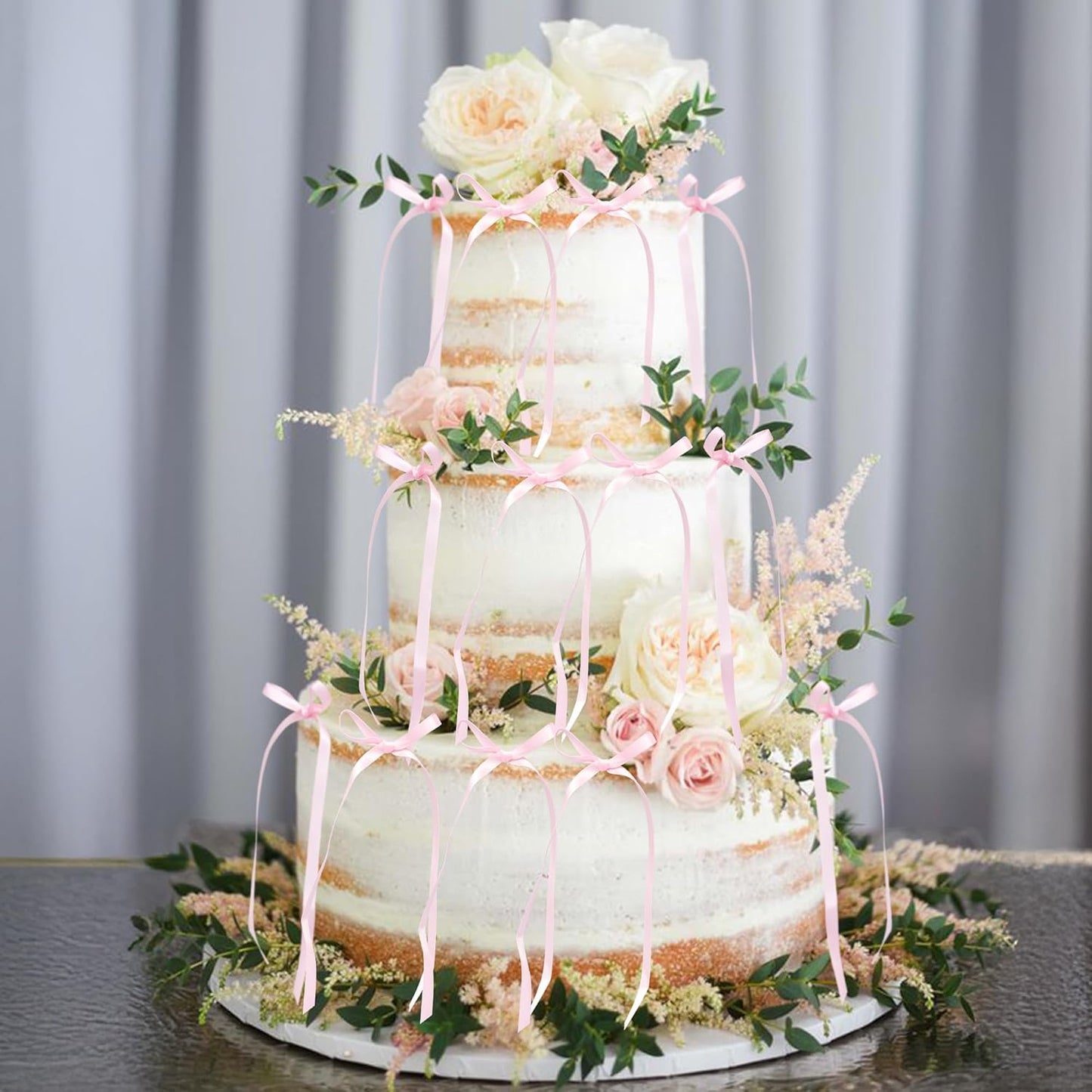 Ephlyn 30Pcs Bow Cupcake Toppers Valentine's Bowknot Ribbons Coquette Bow High Footed Cup Balloon Wall Party Decorations Cake Dessert Picks Birthday Wedding Party Supplies Pink