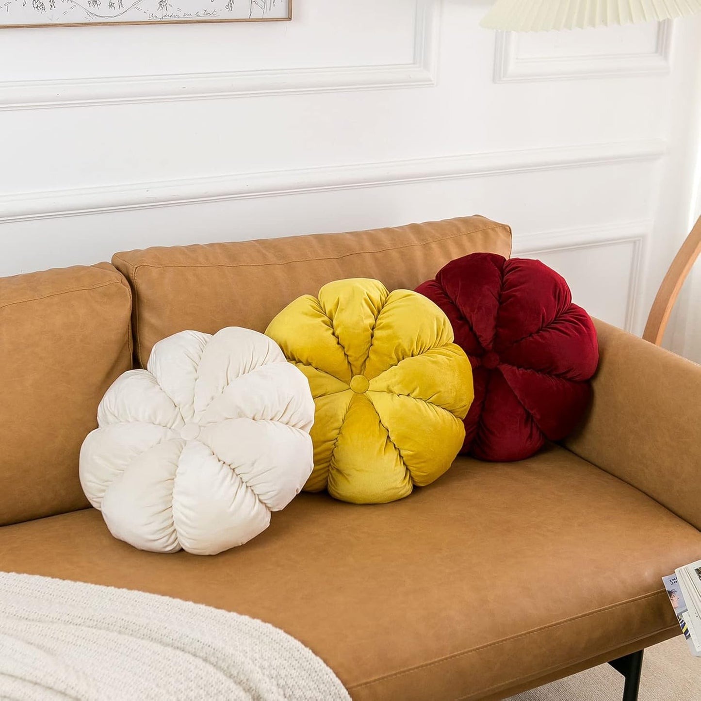 Flower Pillow Cushion Round Decorative Throw Pillow for Couch Bedroom Flower-Shaped Floor Cushion for Girls Kids (White, 15.7”)