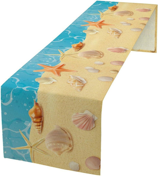 Sea Turtle Table Runner Marine Life Starfish Nautical Blue Green Ocean Theme Kitchen Table Decorations for Indoor Outdoor Home Party Decorations 13 * 90 Inch