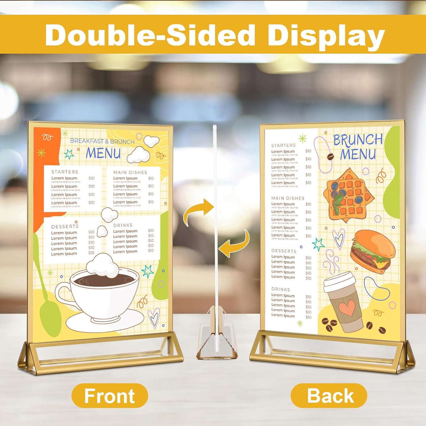 EHWINE 8 Pack Acrylic Sign Holder 8.5 x 11, Double Sided Gold Picture Frame Stand up Table Top Sign Holders, Clear Display Stand Menu Flyer Holder for Wedding Party (Provide Non-slip Mats)