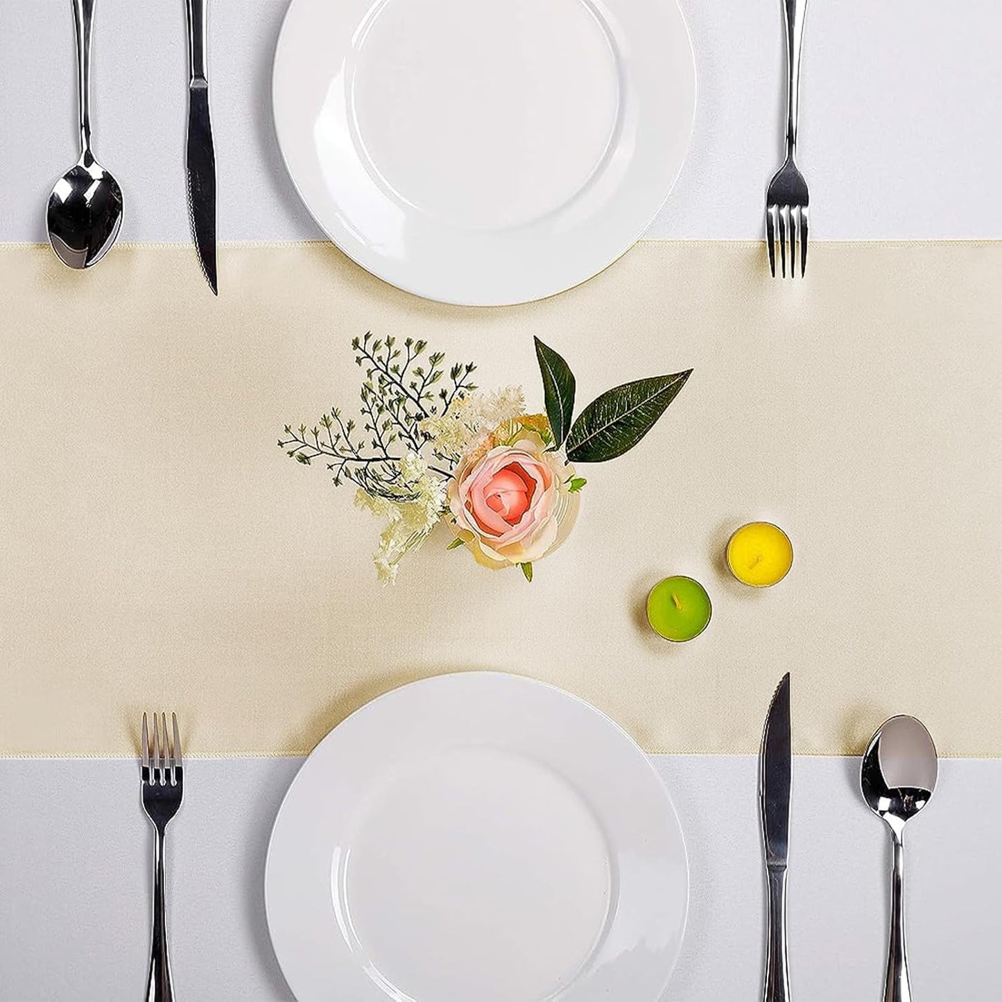 5-Pack Satin Table Runner Champagne 12 x 108 inches Long, Table Runners for Wedding, Birthday Parties, Banquets Decorations（5 Pack, 12x108 Inch, Champagne