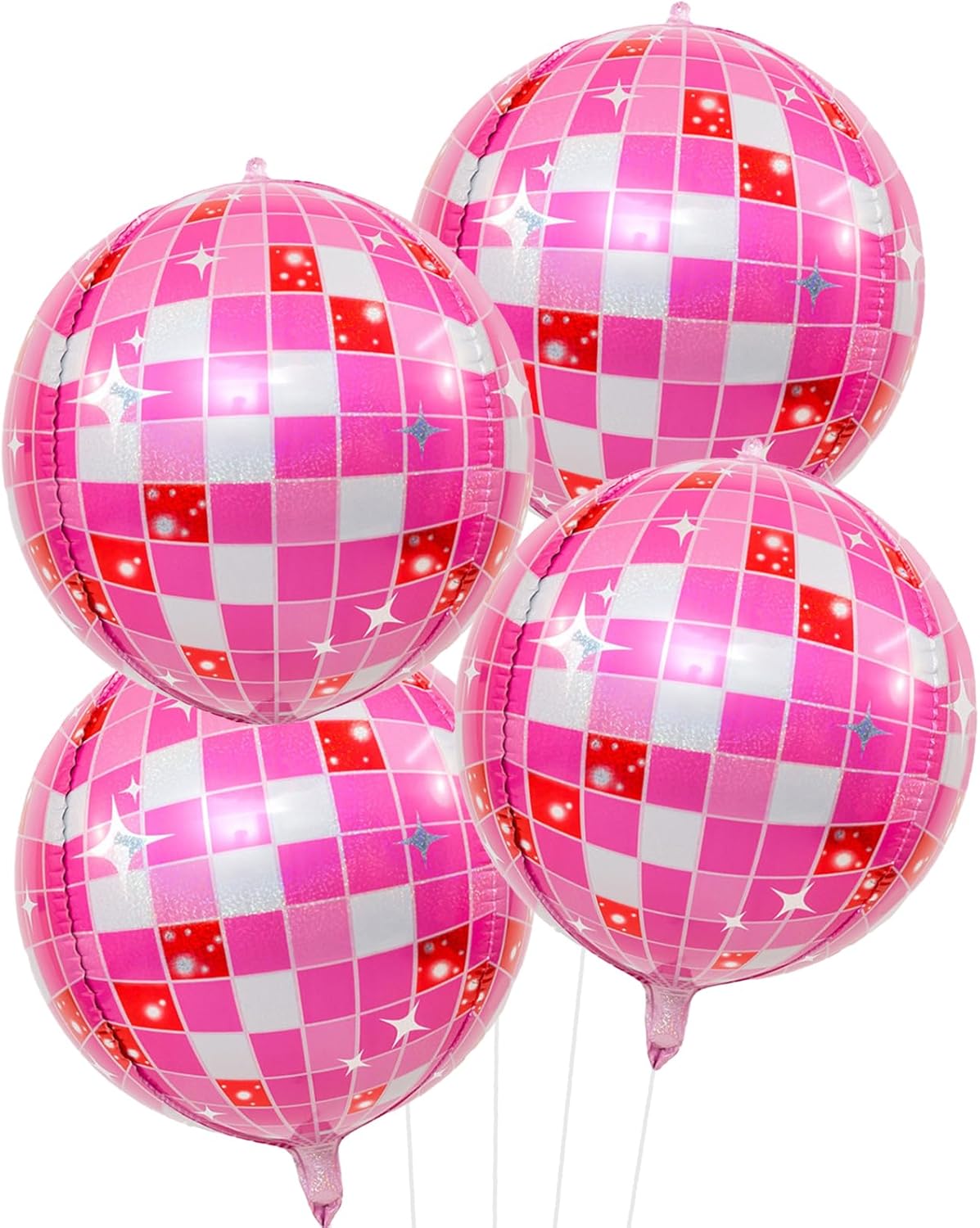 Disco Ball Balloons Pink 4PC,Foil Disco Balloons 22 Inch 4D Round Pink Balloon for 70s 80s Birthday Bachelorette Graduation Decorations