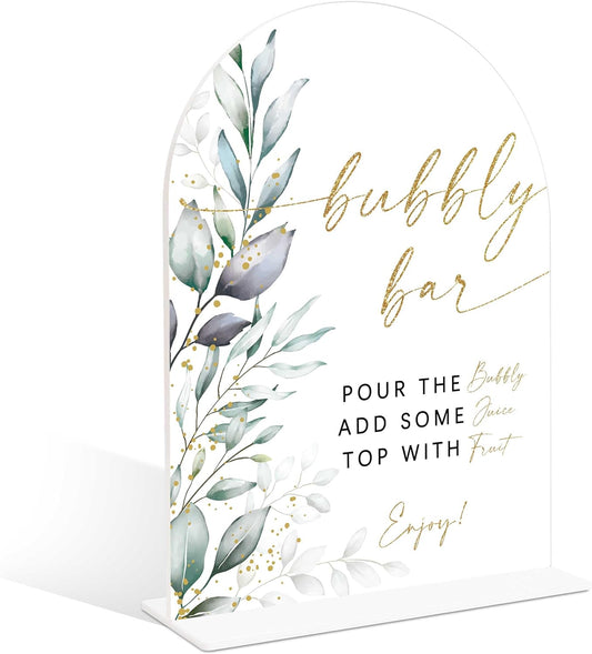Acrylic Wedding Signs, Greenery Theme Bubbly Bar Sign, Wedding Reception Signage, Bridal Shower Table Decor with Stand, Engagement, Anniversary, Newlywed Events and Parties Supplies, 04