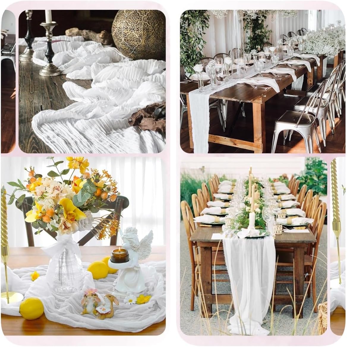 6 Pack White Cheesecloth Table Runner 23x120 inch Rustic Boho Gauze Table Runner 10 FT Long Sheer Cheese Cloth Fabric Table Runners for Romantic Wedding Bridal Shower Birthday Party Decor