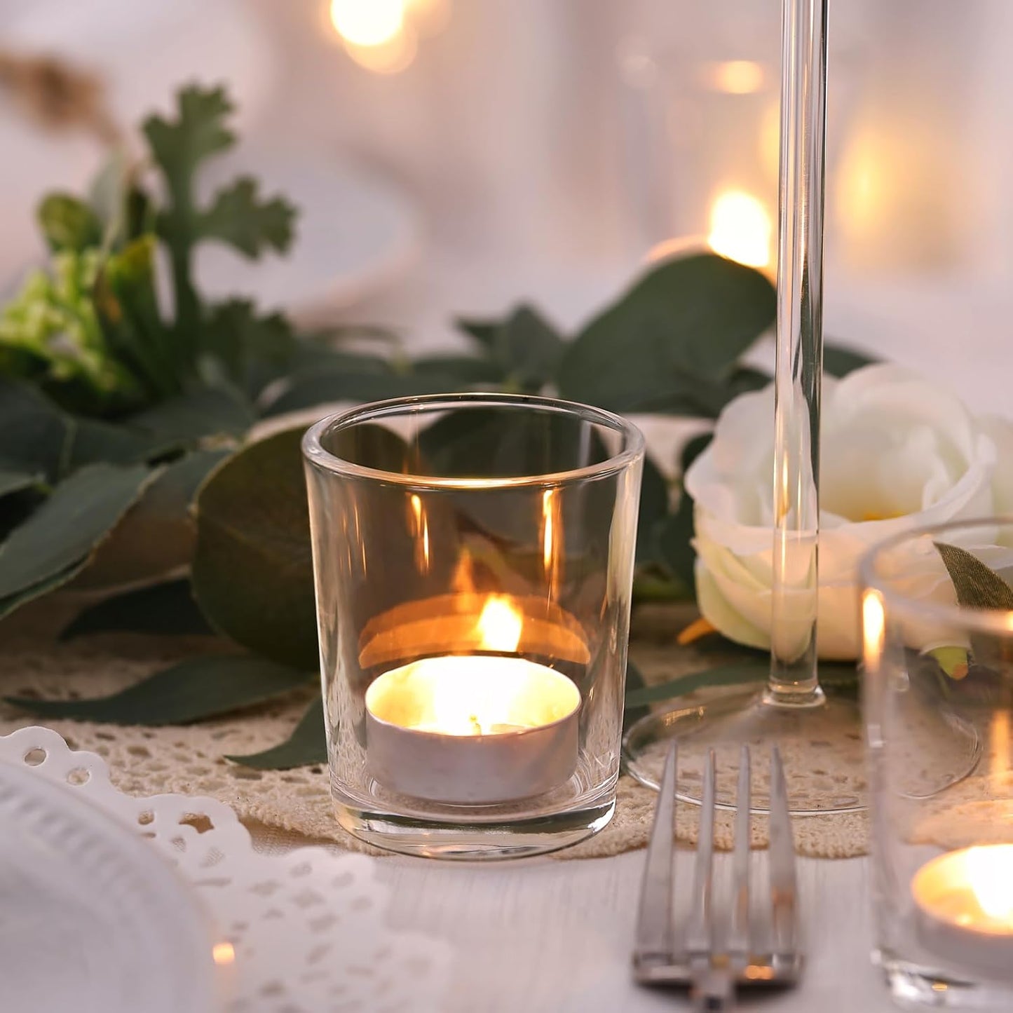 DARJEN 24Pcs Clear Votive Candle Holders- Clear Tea Lights Candle Holder, Glass Candle Holders Bulk for Wedding Centerpieces, Party Decor & Table Centerpiece