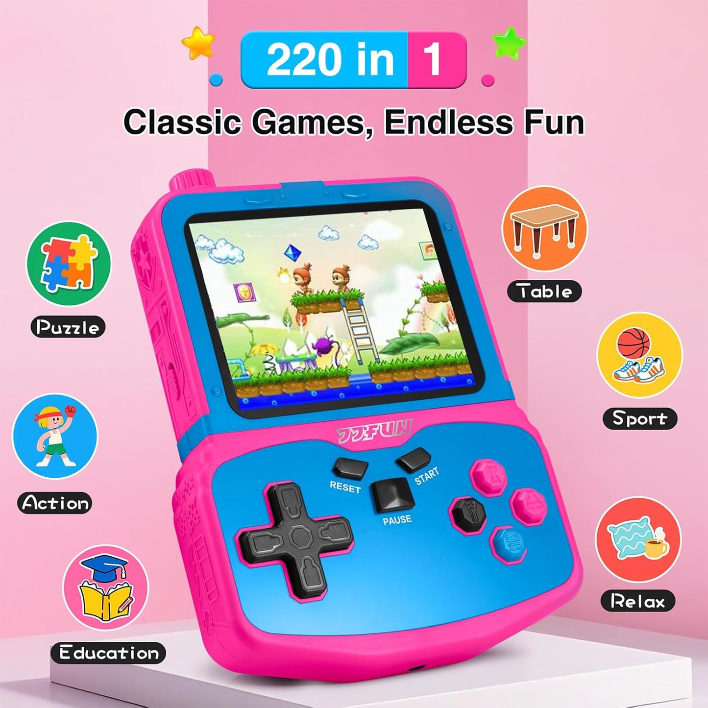 Handheld Game Console for Girls, 220 Retro Games Built-in, 3.5'' HD IPS Screen, Rechargeable Mini Portable Video Game Player for Travel & Car Trips, Gift for Kids (Rose Red)