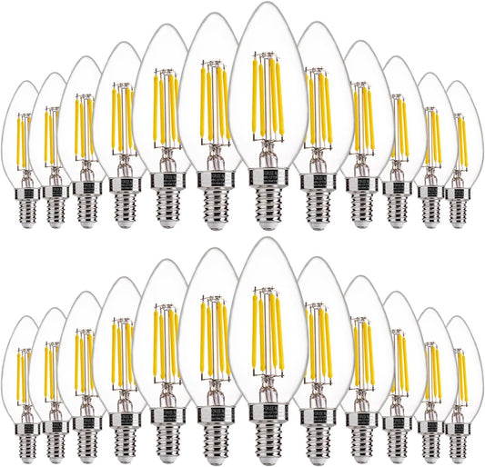 FLSNT 24 Pack Dimmable LED Candelabra Bulbs, 40W Equivalent LED Chandelier Light Bulbs, E12 Base, 5000K Daylight