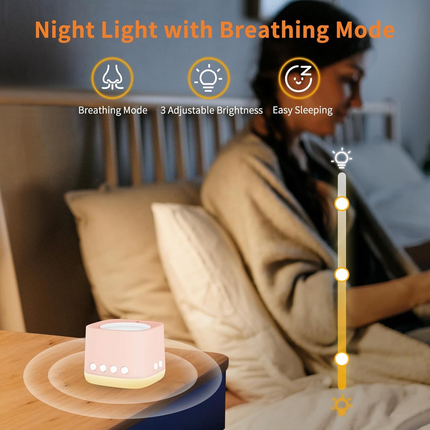 Portable White Noise Machine,Mini Sound Machine for Travel with Breathing Night Light,16 Soothing Sounds,Timer,Rechargeable Brown Noise Machines for Sleeping Adults Gift,Office Privacy,Home (Orange)