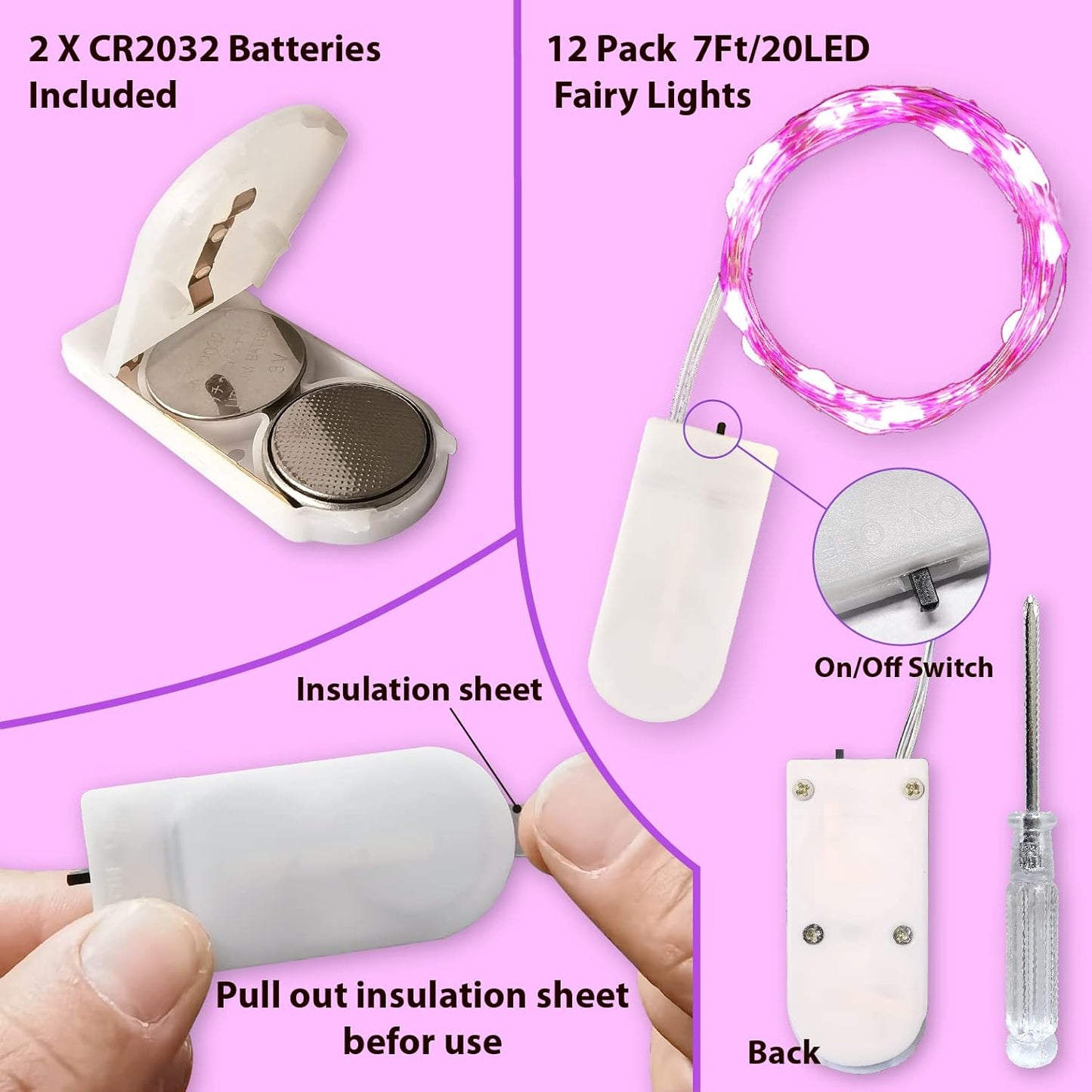 HXWEIYE 12 Pack 7ft 20LED Pink Fairy Lights Battery Operated for Mason Jar DIY Wedding Party Bedroom Patio Christmas Décor