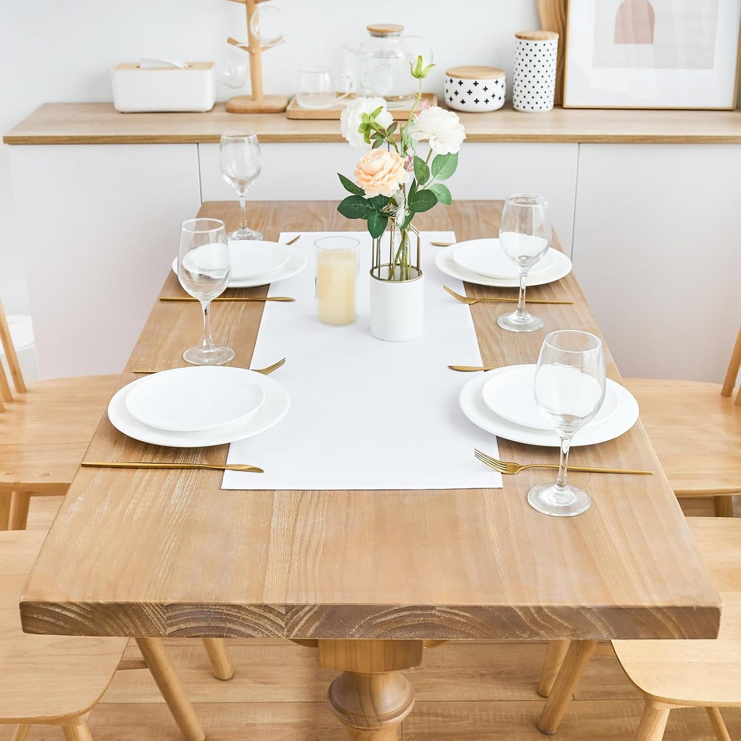 2 Pack White Small Short Table Runner 12 x 36 Inch Solid Color Runners Coffee Table Dresser for Daily Party Home Decoration