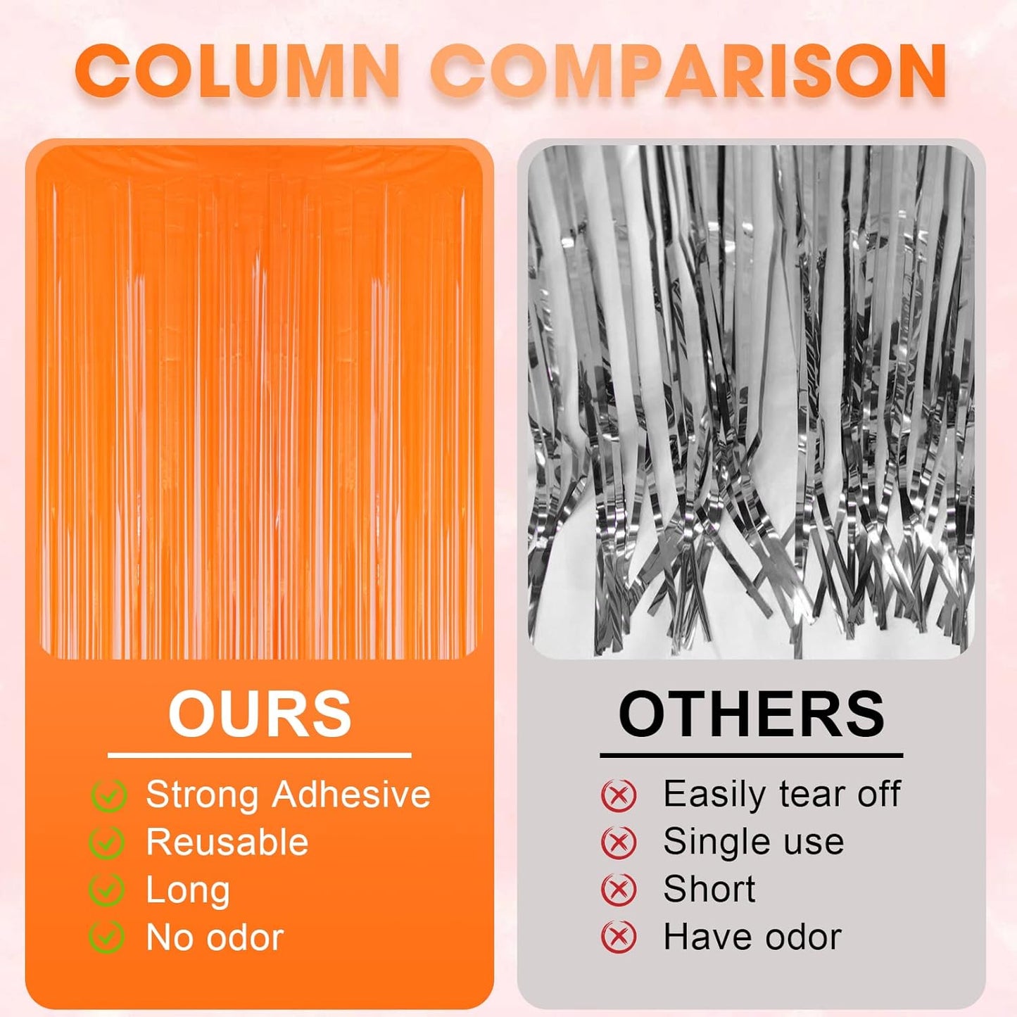 3 Pack 3.3x8.2 Feet Orange Foil Fringe Backdrop Curtains, Tinsel Streamers Birthday Party Decorations, Fringe Backdrop for Graduation, Baby Shower, Gender Reveal, Disco Party