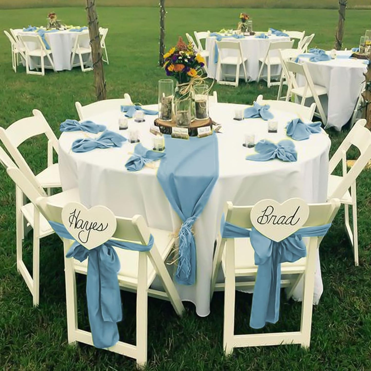 fani 60 PCS Dusty Blue Satin Chair Sashes Bows Universal Chair Cover for Wedding Reception Restaurant Event Decoration Banquet,Party,Hotel Event Decorations (7 x 108 inch)