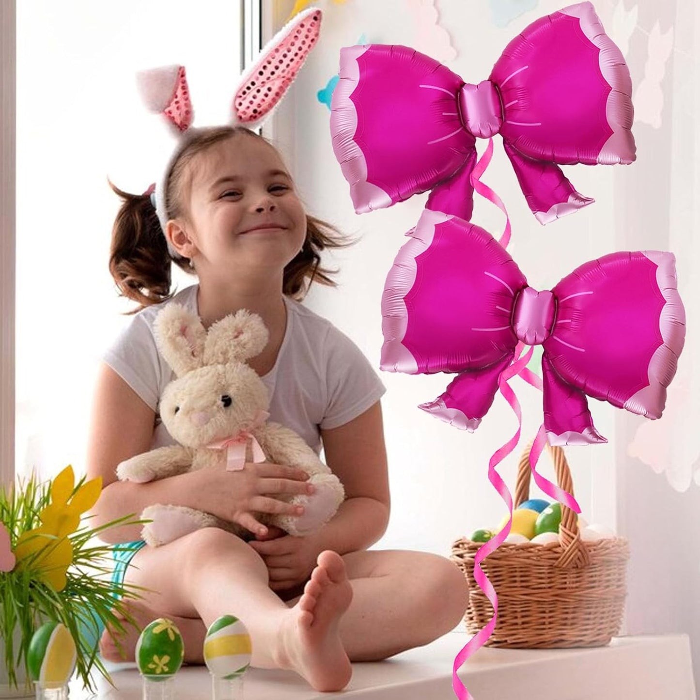 36 Inches Bow Foil Balloon Huge Bowtie Pink Balloon for Baby Shower, Wedding, Kids Theme Party Decoration (Hot pink)