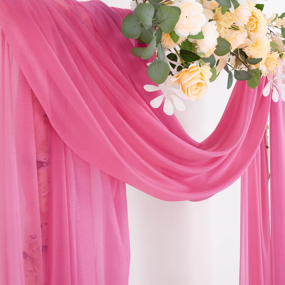 Socomi Wedding Arch Draping Fabric 29" x 20Ft 4 Panels Fuchsia Sheer Outdoor Curtain Drapes Extra Long for Bridal Baby Shower Ceremony Birthday Party Decor