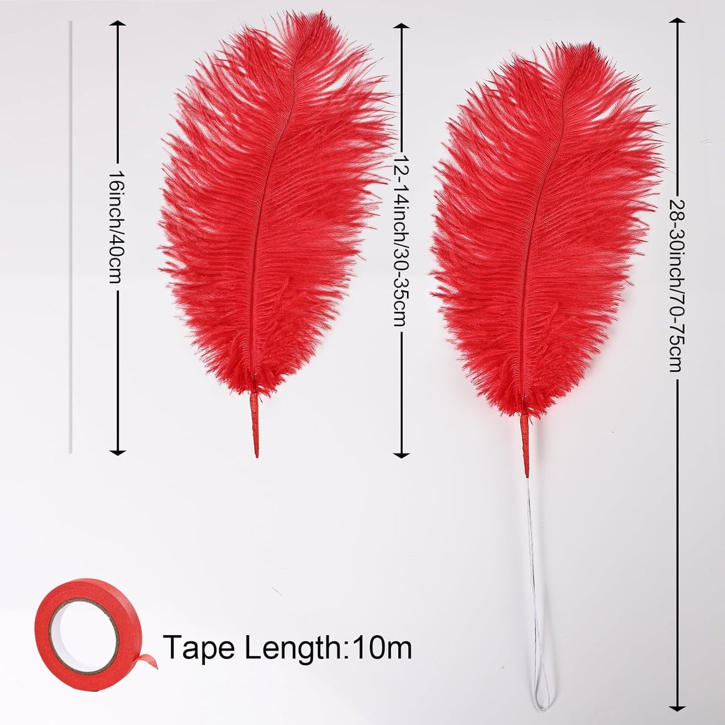 Bulk Red Ostrich Feathers - 12pcs 12-14inch Crafting Supplies for Centerpiece Table Decorations