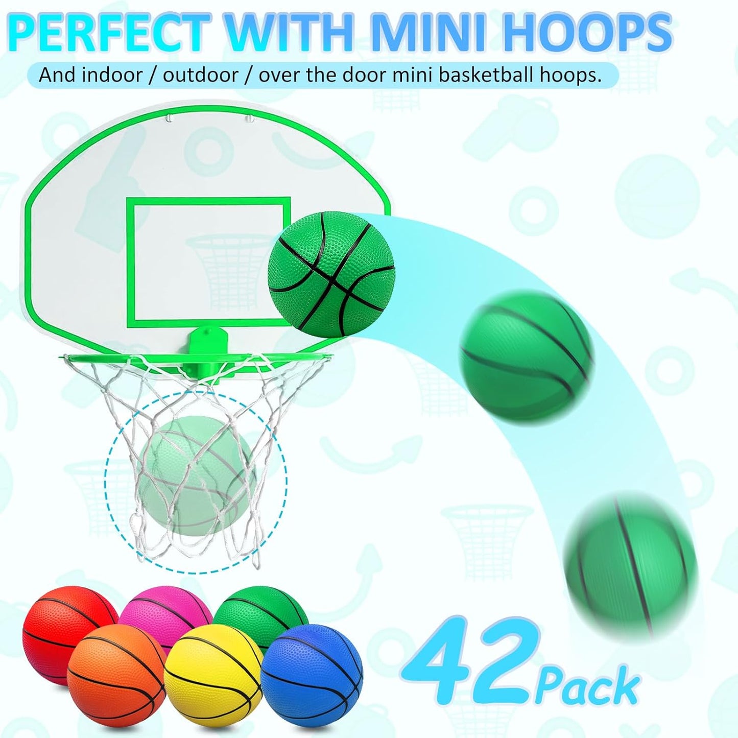 42Pcs 6" Mini Basketball Set, PVC Small Basketballs for Over The Door Hoop Games, Party Favors, Indoor Outdoor Play, Adults Kids, Pool Beach, Colorful