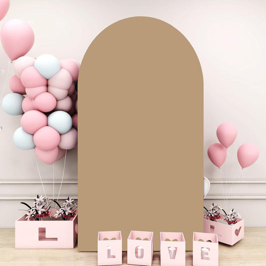 Khaki Wedding Arch Cover 6FT Spandex Arches Cover Brown Round Top Chiara Backdrop Cover Tan Arch Frame Fabric Double Sided Arched Covers for Baby Shower Birthday Party Decoration
